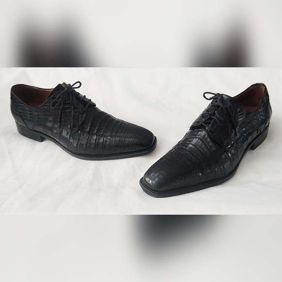 Calzoleria Toscana $1,395 Eduardo Genuine Crocodile Shoes Black SZ 44 Italy Made - Picture 11 of 16